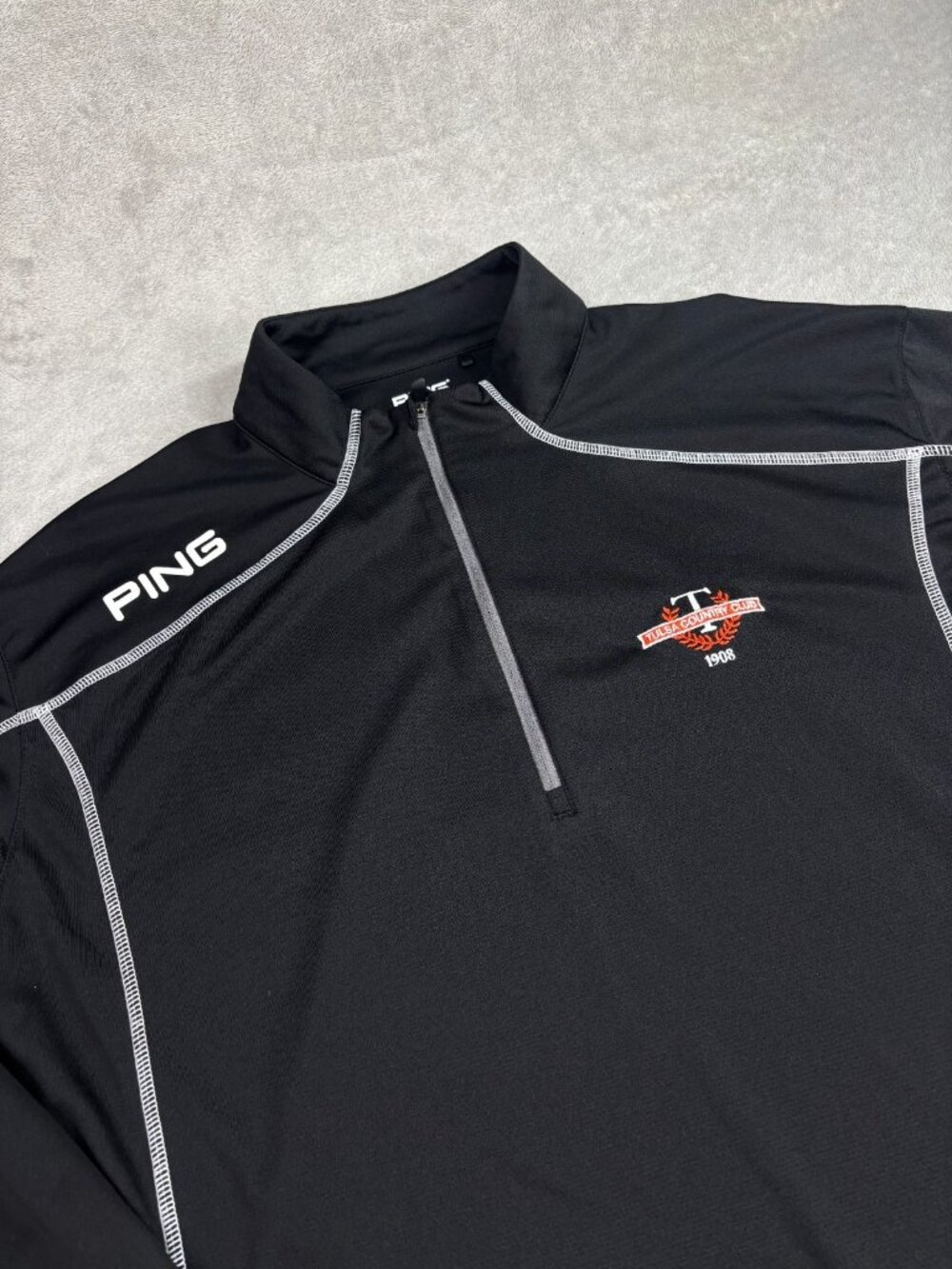 Ping Performance Golf Jacket Mens 2XL Black Tulsa Country Club Mock Neck 1/4 Zip
